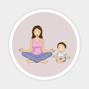Mother and son doing meditation Magnet